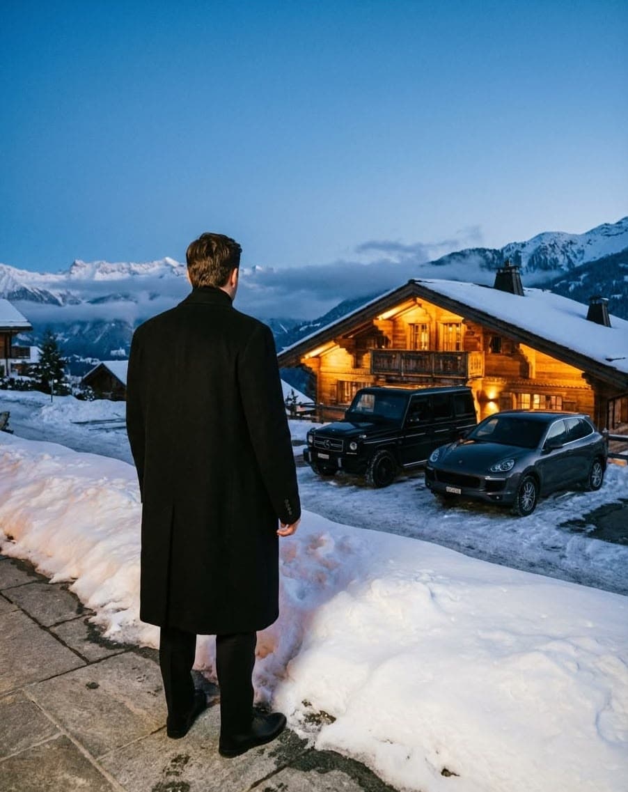 Niko devant le chalet de ses clients